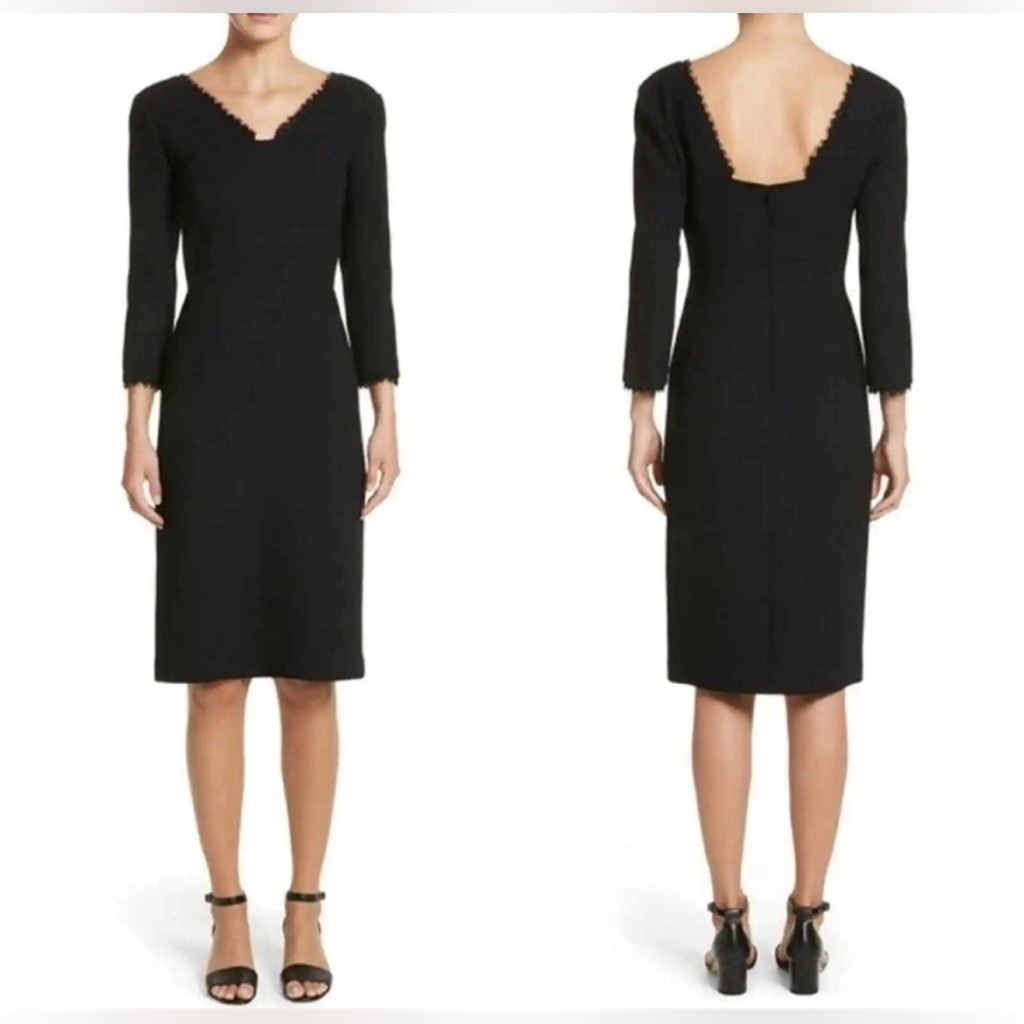 Lafayette 148 Black Shandy Lace Trim Wool Dress Size 8